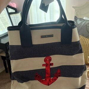 Tommy Hilfiger Striped purse/back pack with Red Anchor